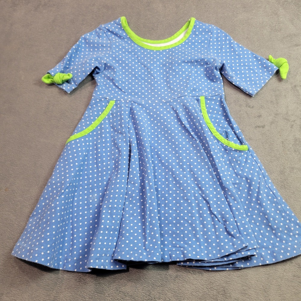 Eleanor Rose Girls Blue Polka Dot Hadlee Circle Dress Lime Green Trim Size 6